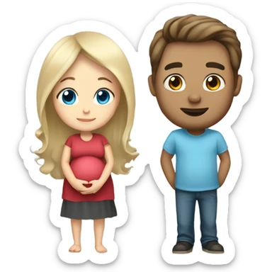 Brown hair girl pregnant and her blonde husband has blue eyes sticker