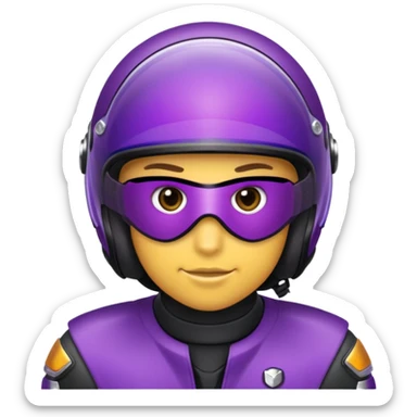 Créer un emoji avec une moto mt07 sport noir mate / violet iridescent très foncé, pare-brise de la moto violet. Avec une pilote dessus, visage masqué par la visière violette . Avec en arrière plan cercle violet. sticker