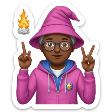 Black man holding middle finger wearing glasses and wizards hat and he have pink hoodie and jeans sticker