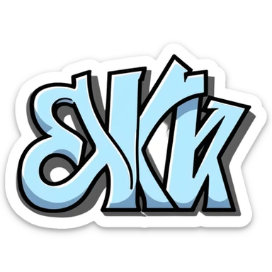 graffiti style connected BLK letters with silver outline, urban street art sticker