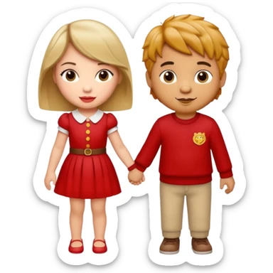 Daniel Tiger and Taylor Swift together, holding hands, minimal and charming 2D emoji style sticker