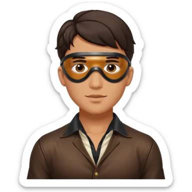 brunette young adult man with leather eye mask and leather halter neck blouse sticker