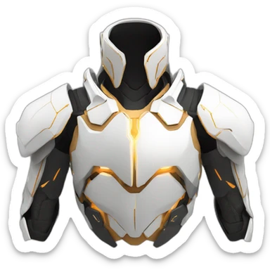 futuristic armored Omega Energy breastplate radiating omega energy sticker