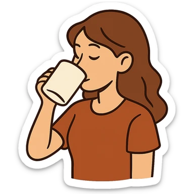flat toon style brown-haired woman drinking coffee, no background sticker