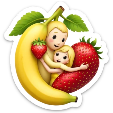 banana hugs and kisses strawberry. banana shopulb be male, masculine; and strawberry - female, cute, juicy sticker