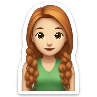 asian girl with long brownish-orange hair and brown eyes holding a black cat with green eyes  sticker