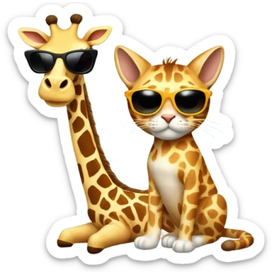 Cat with sunglasses sitting with a giraffe  sticker