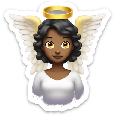 yellow round emoji of a naughty-looking dark-haired young woman with an angel halo on her head sticker