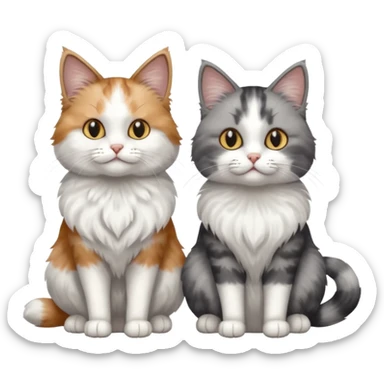 a realistic looking very fluffy grey and white cat sitting next to another cat sticker