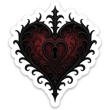 gothic style heart with a keyhole, black and crimson colors, gothic aesthetic, transparent background sticker