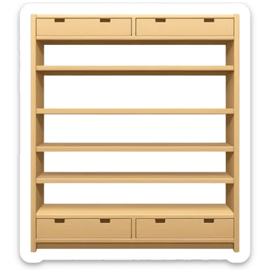 "Minimalist Japanese shelf display, products aligned identically in horizontal rows, each item repeated directly behind the other (multiple units in depth), vertically varied by type, clean spacing, precise symmetry, soft neutral lighting, front-facing packages, ultra-detailed." sticker