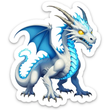 a electric bone dragon with bue teeth, yellow eyes, electricity breathing bubbles (full body) magic powers breathing creating storms sticker