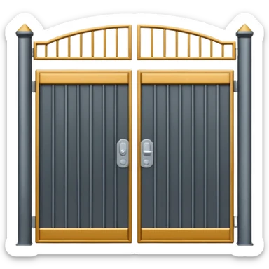 Flat emoji-style icon of automatic driveway gates.
Two solid gate panels opening to the sides.
Modern metal gates, simple design.
Clean vector style, minimalistic.
No text, no people, no buildings.
Centered, plain or transparent background.
Emoji style, iOS / Apple emoji look.
 sticker