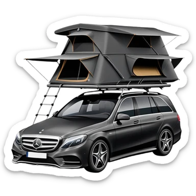 black Mercedes Benz car with roof tent sticker