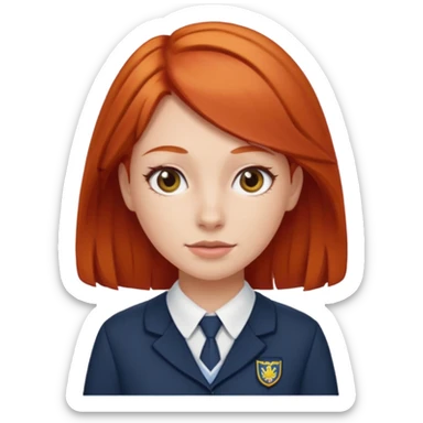 red headed woman with a school in the background sticker