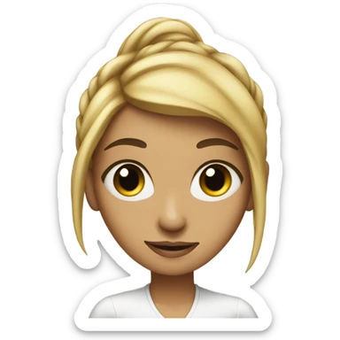 A lady with a ponytail that has a circle black spot on her cheek sticker