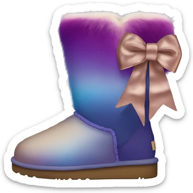 Realistic pair of blue ,purple,taupe and rose gold ombre Ugg fur boots with silk ribbon bows. sticker