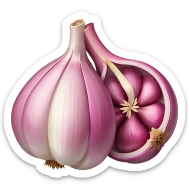 pink garlic with cut piece sticker