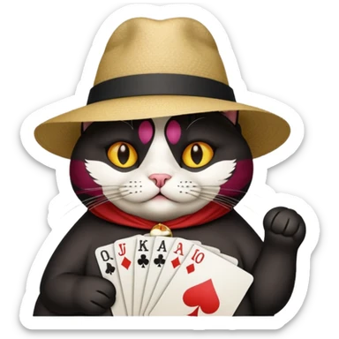 Fat black cat playing cards sticker