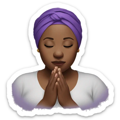 Dark Plus size woman praying with purple head wrap   sticker