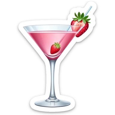 pink cocktail drink in martini glass with strawberry garnish sticker
