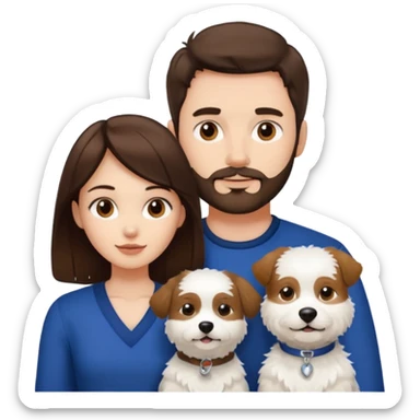 scottish man with stubble, brunette woman and one fully pure white fluffy dog sticker