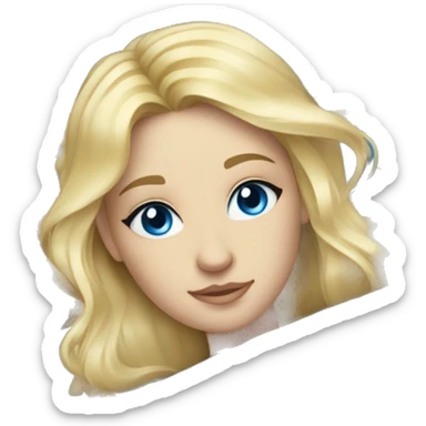 A blonde hair, blue eyed girl laying on a blue carpet sticker