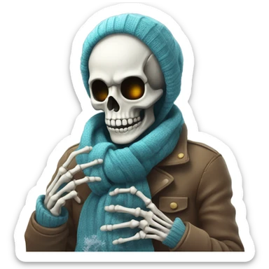 Skeleton wearing a scarf and gloves against cold putting eyedrops in his eyes sticker