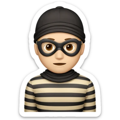 classic cartoon burglar robber emoji with mask and striped shirt, simple and expressive sticker