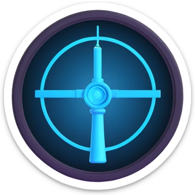 minimal emoji icon for crypto bot, round badge, rising candlestick chart in neon cyan electric blue, subtle sniper scope elements, dark background, futuristic clean cyberpunk AI inspired, no text sticker