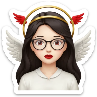 Angel girl with eyeglasses and long dark hair with red lipstick  sticker