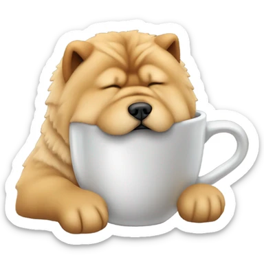 chow chow sleepy with mug coffee sticker