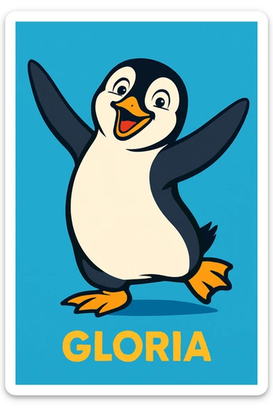 Gloria the penguin from Happy Feet, smiling and flapping her wings, playful cartoon style sticker