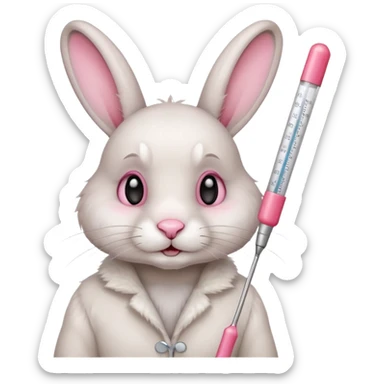 an ill rabbit with a thermometer sticker