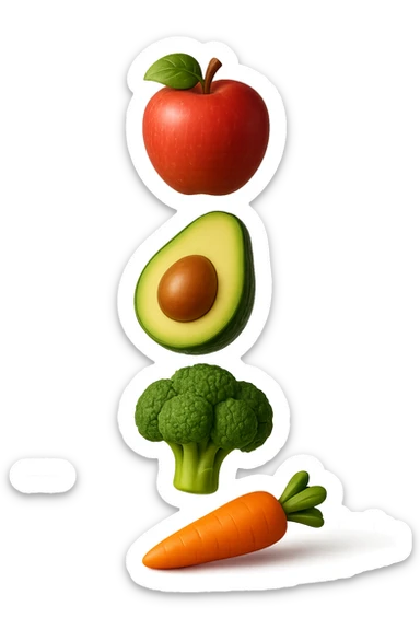 emoji stile iphone in 3d di cibo sano che fluttua in aria vericalmente, iperrealistico 4k sticker