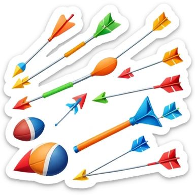 A collection of colorful sports equipment with dynamic growth arrows sticker