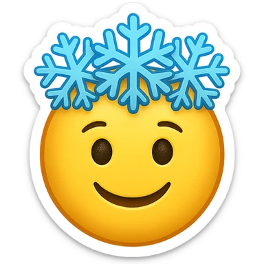 yellow face with blue snowflake crown, digital illustration, emoji style, no background sticker