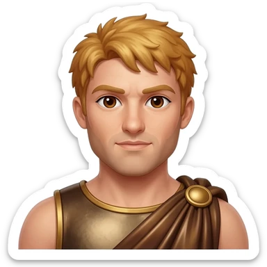 Heracles from Greek Mythology with dark brown eyes, reddish blonde hair, brown metallic toga sticker