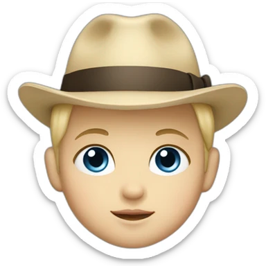 baby with short blonde hair and big blue eyes with a fedora sticker