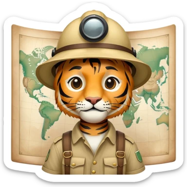 Tiger explorer with pith helmet and map sticker