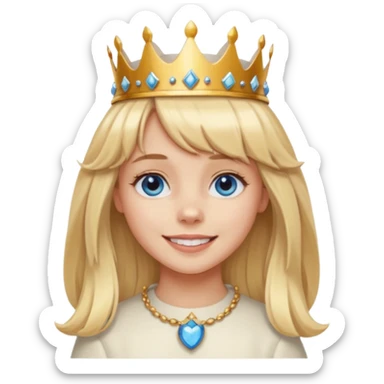 simple Blonde girl with bangs and blue eyes, and a simple crown. giving cockerspaniel energy sticker