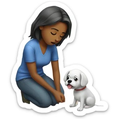 Frustrated girl picking up dog poop sticker