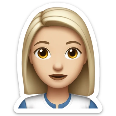 Slavic woman with blue eyes, eyes look up, fair skin, straight gradient medium length hair, eyes makeup, dressed in white T-shirt and office black jacket. sticker