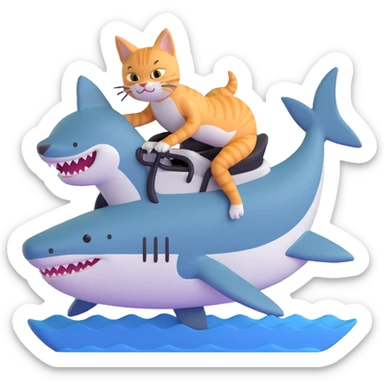 cat riding a shark sticker