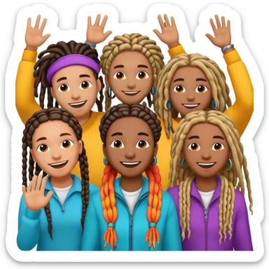 Crowd of fans consisting of African American men with dreadlocks and African American women with braids all in crowd enjoying concert sticker