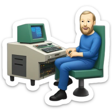 Dennis Ritchie sitting at a PDP-11 sticker