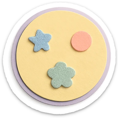 soft pastel round button icon with tiny doodles with a pastel yellow background sticker