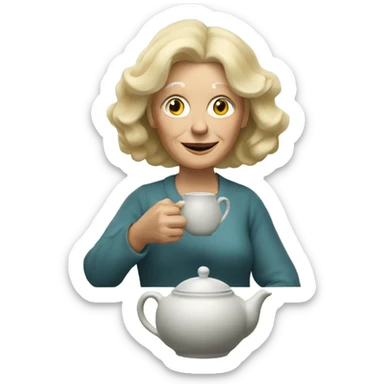 Old Blonde woman holding teapot sticker