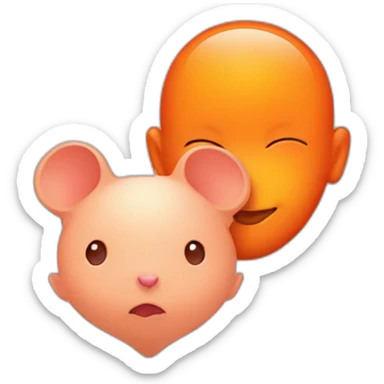 Human Baby head and mouse head inside orange heart sticker