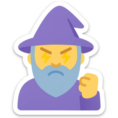 angry wizard with lightning eyes and a balled up fist sticker